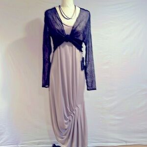 Unique Draped Dress from Ozai N Ku with Assymetrical Sleeves, Neckline and Hem